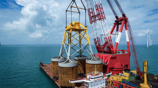 大唐儋州1.2GW海上風電項目完成國內最大吸力桶導管架基礎沉貫